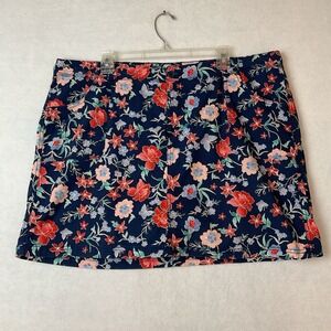 St Johns Bay Skort Womens 20W Navy Blue Pink Floral Pockets  Stretch Skirt